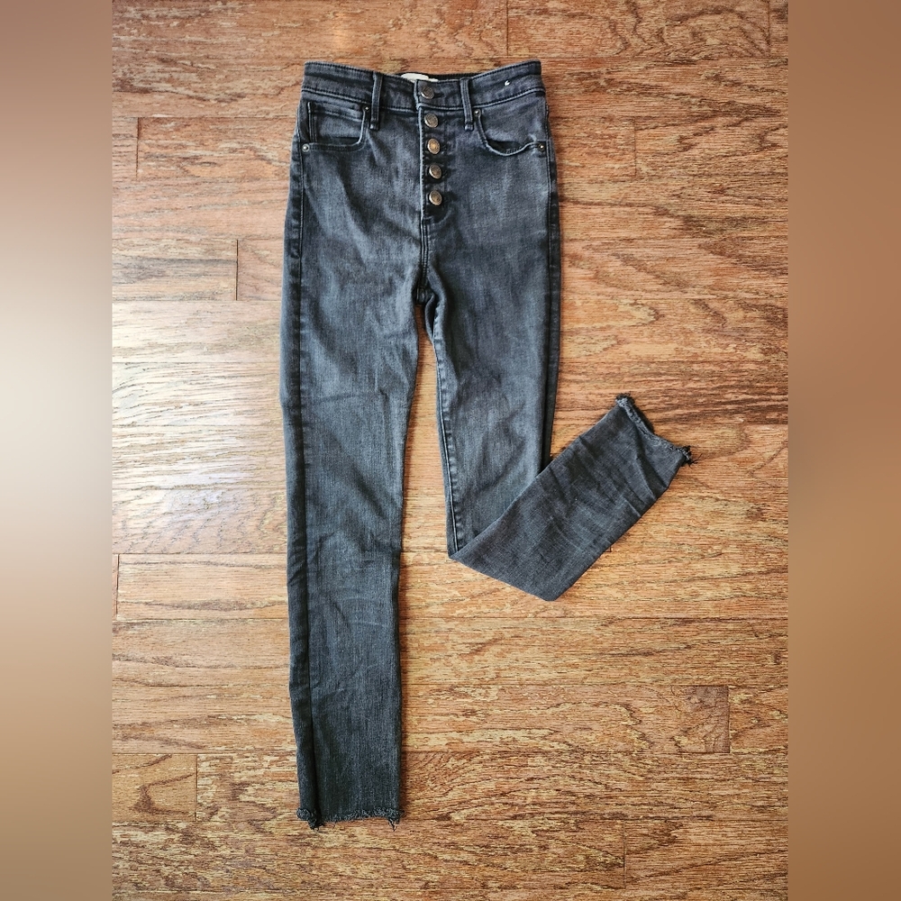Abercrombie & Fitch Charcoal Super Skinny Ankle High-Rise Button Jeans